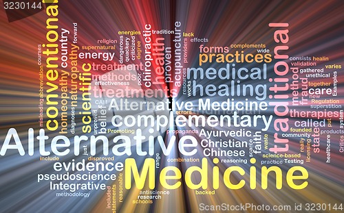 Image of Alternative medicine wordcloud concept illustration glowing