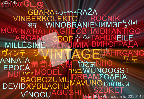 Image of Vintage multilanguage wordcloud background concept glowing