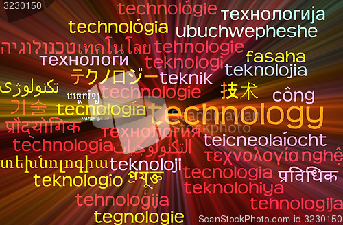 Image of Technology multilanguage wordcloud background concept glowing