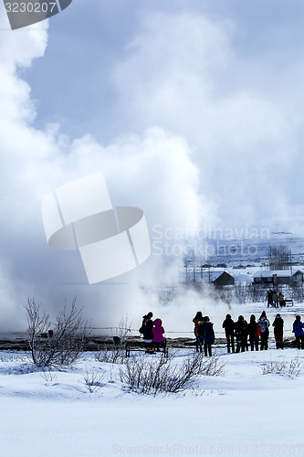 Image of Visitors at the geyser erruption of Strokkur, Iceland