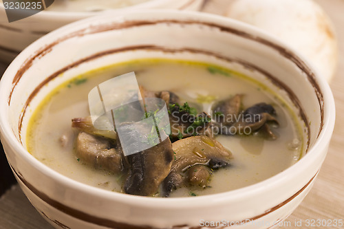 Image of mushroom soup on a table