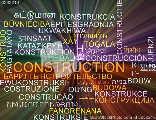 Image of Construction multilanguage wordcloud background concept glowing