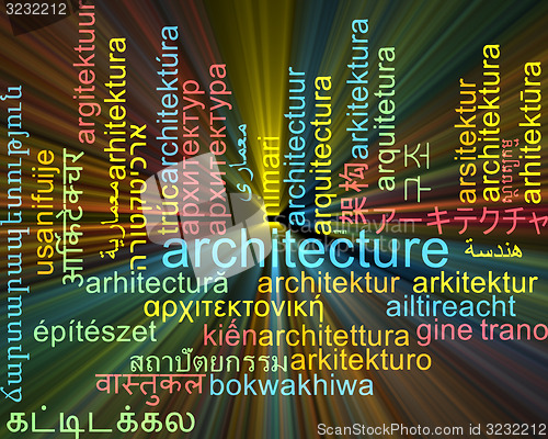 Image of Architecture multilanguage wordcloud background concept glowing