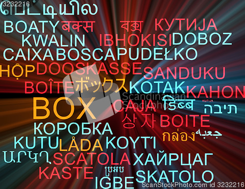 Image of Box multilanguage wordcloud background concept glowing