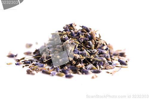 Image of Lavender Herb Bud Flower tea Heap pile surface top view isolated