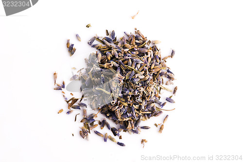 Image of Lavender Herb Bud Flower tea Heap pile surface top view isolated