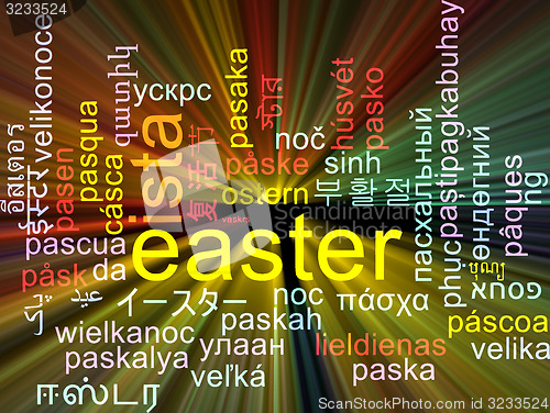 Image of Easter multilanguage wordcloud background concept glowing