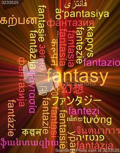 Image of Fantasy multilanguage wordcloud background concept glowing