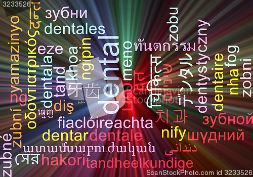 Image of Dental multilanguage wordcloud background concept glowing