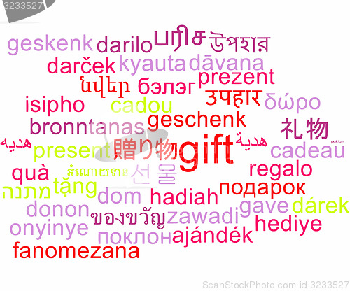 Image of Gift multilanguage wordcloud background concept