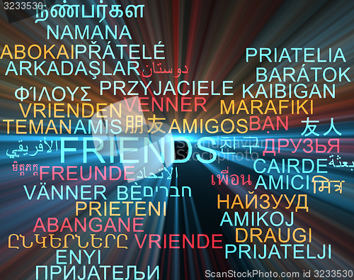 Image of Friends multilanguage wordcloud background concept glowing