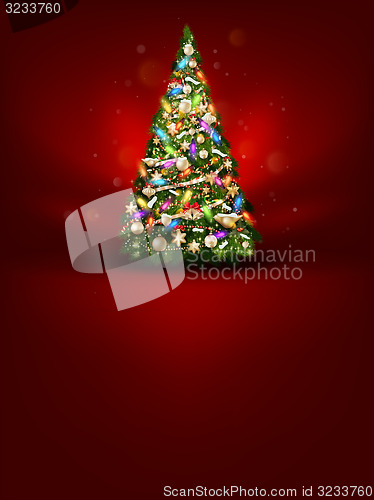 Image of Christmas tree on red background. EPS 10