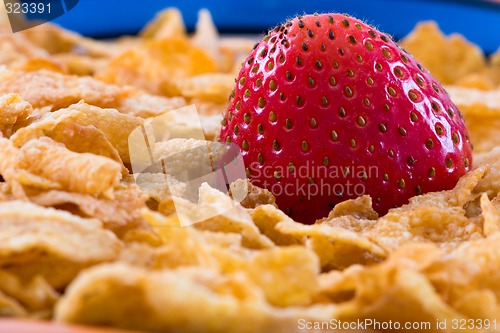 Image of Corn Flakes and Strawberries - Close up