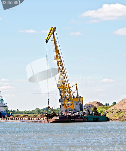 Image of Crane river with barge