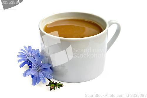 Image of Chicory drink in white cup with flower