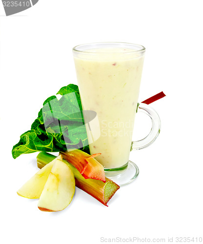 Image of Milkshake with rhubarb and apples in tall glass