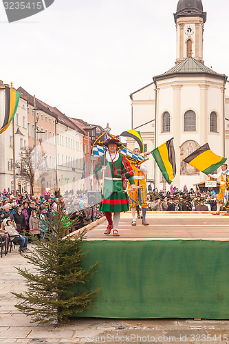Image of Traunstein/Germany/Bavaria, April 06th: Historical sword dance at the Georgirittes in Traunstein on the Easter Monday