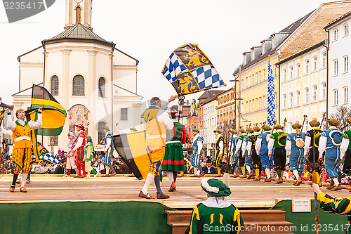 Image of Traunstein/Germany/Bavaria, April 06th: Historical sword dance at the Georgirittes in Traunstein on the Easter Monday