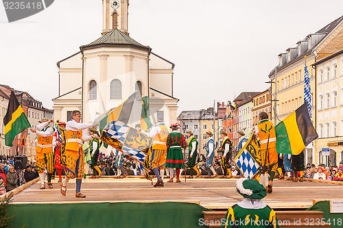 Image of Traunstein/Germany/Bavaria, April 06th: Historical sword dance at the Georgirittes in Traunstein on the Easter Monday