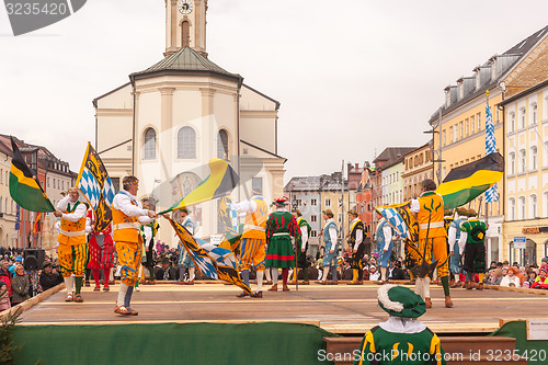 Image of Traunstein/Germany/Bavaria, April 06th: Historical sword dance at the Georgirittes in Traunstein on the Easter Monday