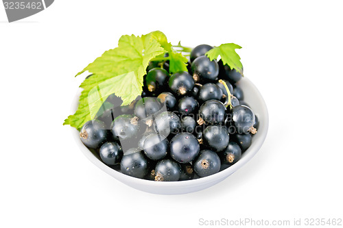 Image of Black currants in bowl with leaf