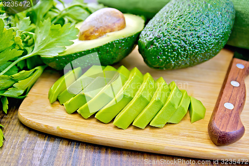 Image of Avocado slices on board