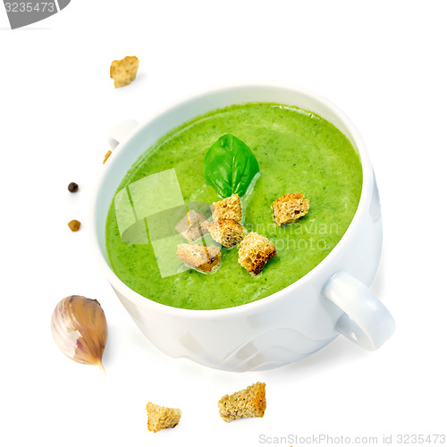 Image of Soup puree with croutons in bowl