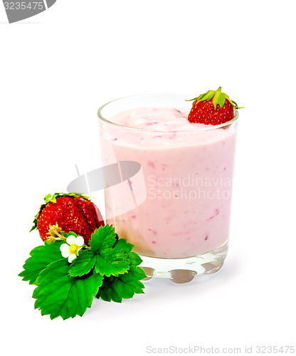 Image of Milkshake with strawberry and leaf