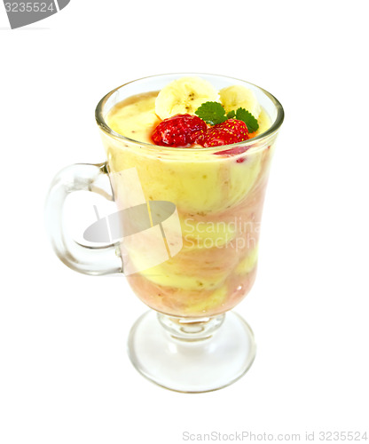 Image of Dessert milk with strawberries and banana in glass