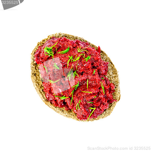 Image of Sandwich with beet caviar and dill on top