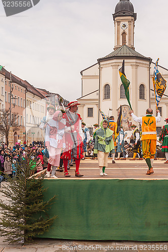 Image of Traunstein/Germany/Bavaria, April 06th: Historical sword dance at the Georgirittes in Traunstein on the Easter Monday