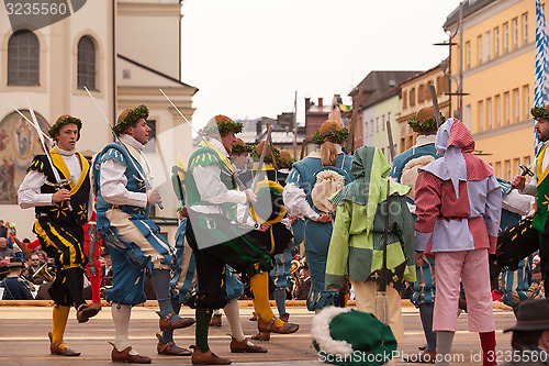 Image of Traunstein/Germany/Bavaria, April 06th: Historical sword dance at the Georgirittes in Traunstein on the Easter Monday