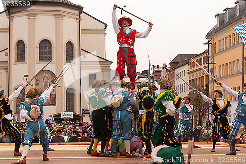 Image of Traunstein/Germany/Bavaria, April 06th: Historical sword dance at the Georgirittes in Traunstein on the Easter Monday