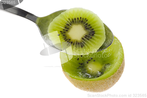 Image of Spoon scooping kiwifruit

