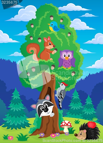 Image of Tree with various animals theme 2