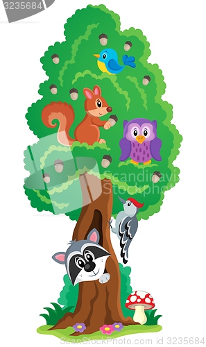 Image of Tree with various animals theme 1