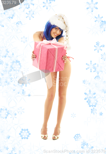 Image of santa helper girl on high heels with snowflakes #2