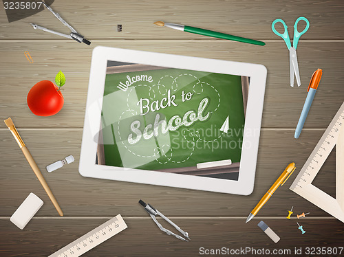 Image of Tablet on students desk. EPS 10