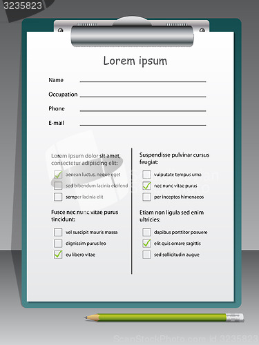 Image of Questionnaire with ticks on a clipboard