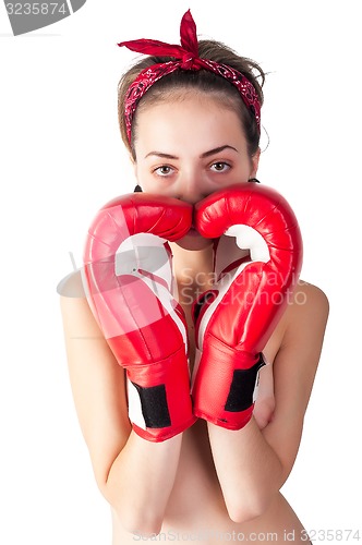 Image of Pretty nude girl with boxing gloves