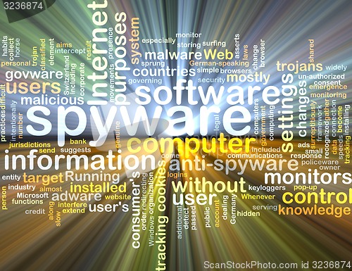 Image of spyware wordcloud concept illustration glowing