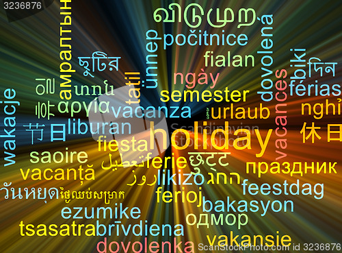Image of Holiday multilanguage wordcloud background concept glowing