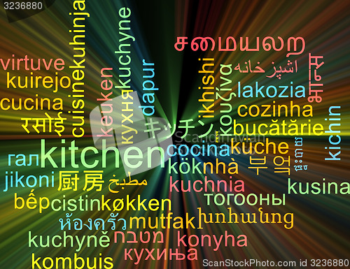 Image of Kitchen multilanguage wordcloud background concept glowing