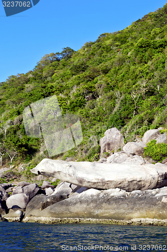 Image of asia  kho tao coastline bay isle     rocks  froth 