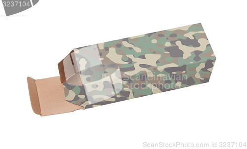 Image of Camouflaged cardboard box on a white background