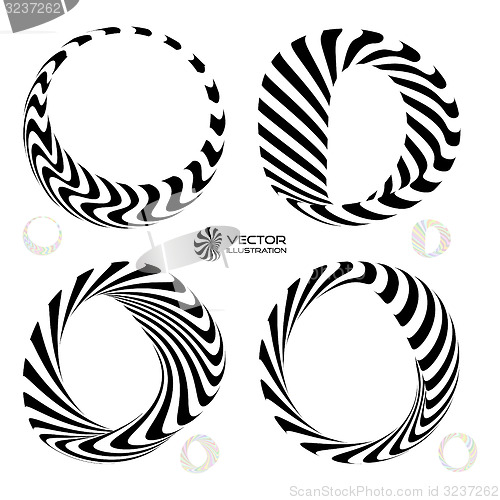 Image of Vector illustration set of black and white 3d bracelets or rings. 