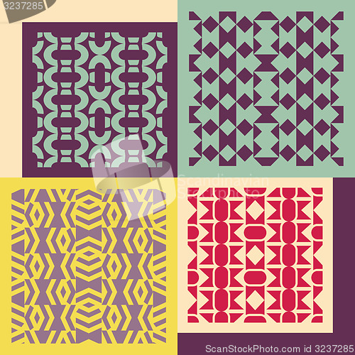 Image of Set of four seamless patterns. Vintage geometric ornaments. 