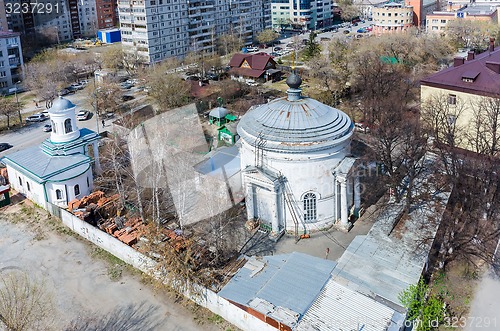 Image of Aerial view on church of All Sacred. Tyumen.Russia