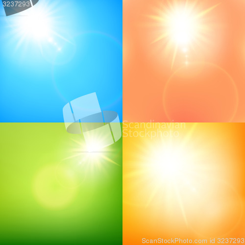 Image of Summer sun burst with lens flare Set. EPS 10