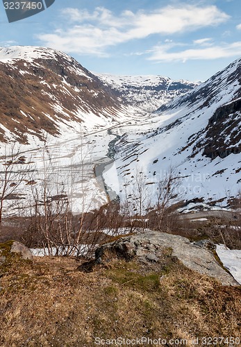 Image of Mountains, snow-covered fjord